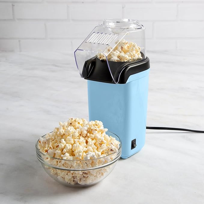 Tasty Hot Air Popcorn Popper, Healthy and Delicious Popcorn in Minutes, Fast and Easy-to-Use, Built-In Measuring Cup and Butter Warmer, 8 Cups, Blue