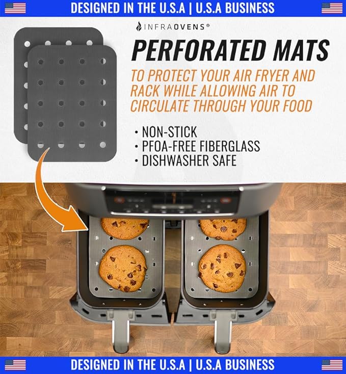 INFRAOVENS Accessories for Ninja Dual 2 Basket Air Fryer 10 QT DZ401 & 8 QT DZ201, Racks for Foodi Dual Zone, Reusable Liner Sheets for Double Airfryer, 9pcs Kitchen Accessory Set with Recipe Book