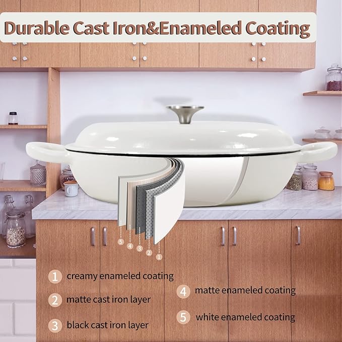 Cast Iron Dutch Oven 3.8 Quart Dutch Oven Pot with lid White Heavy Duty Dutch Oven Dual Handles Porcelain Enameled Cast Iron Skillet Family or Friends Gifts