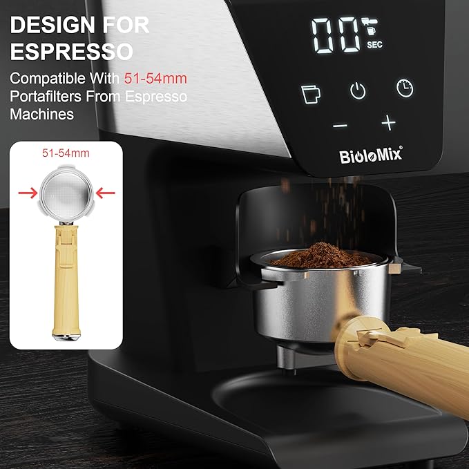BioloMix Electric Coffee Grinder, Conical Burr Grinder with 30 Precise Grind Settings, LCD Touchscreen, Anti-Static Technology, for Espresso, French Press,1-12 Cups, Black
