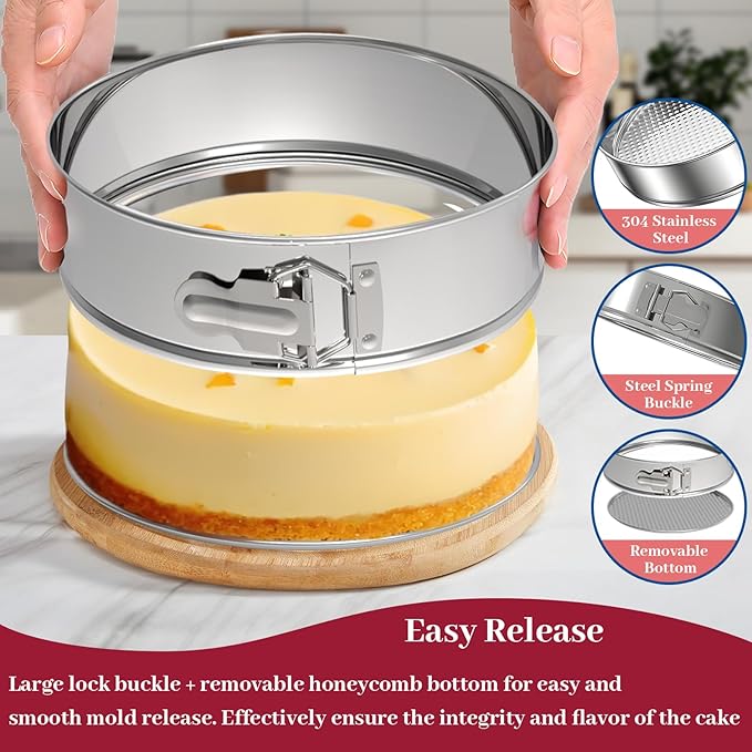 10 Inch Springform Pan 304 Stainless Steel Nonstick Springform Cake Pan with Removable Bottom, Round Spring Form Cheesecake Pans For Baking