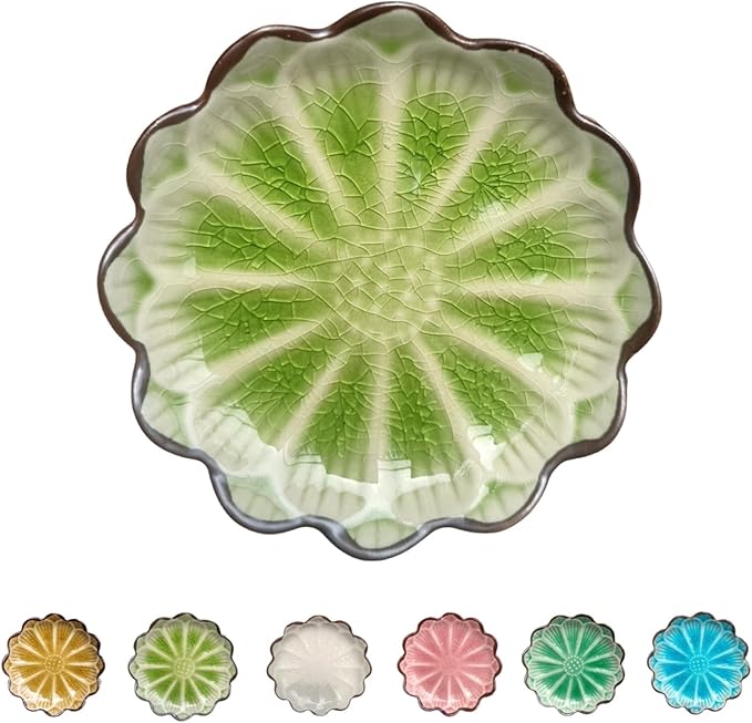 Ceramic Spoon Rest for Stove Top, Flower Cute Spoon Rest for Kitchen Counter, Cooking Spoon Holder for Kitchen Counter, Utensil Rest Spatula Rest Ladle Holder Tong Rest, 1 PC (Ice Cracks, Grass Green)