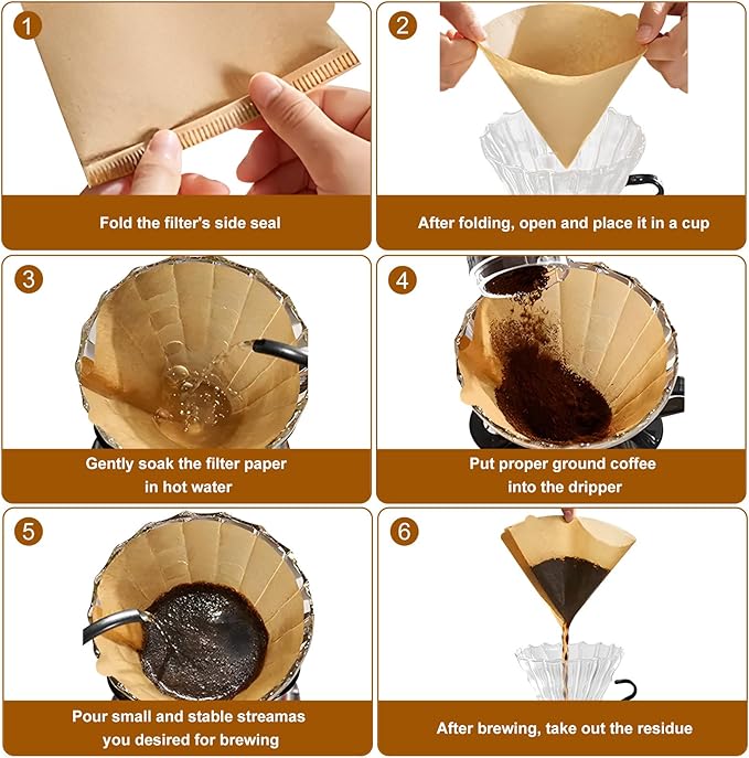 Coffee Filters 2, 200PCS V60 Coffee Filters, Unbleached Natural Brown Pour Over Cone Paper Reusable Filter 2-4 Cup, Fits for Pour Over and Drip Coffee Maker Home, Coffee Shop, Small Business
