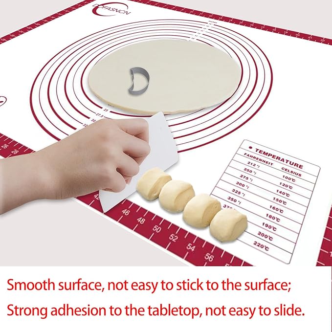 Large Silicone Pastry Mat for Rolling Dough Non Slip Non Stick Silicone Mats for Kitchen Counter 28x20"Red
