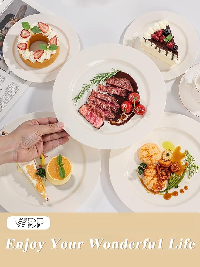 WDF 200PCS Ivory Plastic Plates - Elegant Ivory Disposable Plates for Party- Include 100 Dinner Plate 10’’ and 100 Plastic Dessert Plate 7’’ Perfect for Wedding/Party/BirthdayBaby Shower