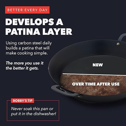 GreenPan x Bobby Flay 15” Carbon Steel Paella Pan, Pre-Seasoned, Nontoxic, PFAS-Free, Induction Compatible, Flat Bottom, Rice & Seafood Dishes, High Heat & Oven Safe Durable, Cast Iron Alternative