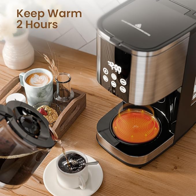 Kismile 10-Cup Drip Coffee Maker with LED Display & Touch Screen, 24H Timer, Dry Boil Protection, Programmable, 1.5L Water Tank, for Home & Office(Black)