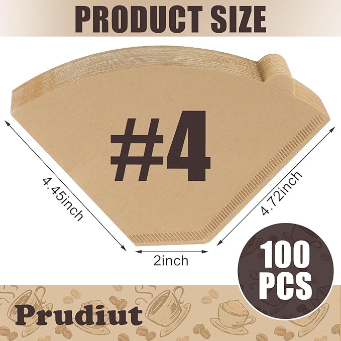 100 Count #4 Cone Coffee Filters 8-12 Cups, Disposable Natural Coffee Filters 4 Cone Paper Unbleached 4 Filters Paper Compatible with Ninja, Drip and Pour Over Coffee Maker