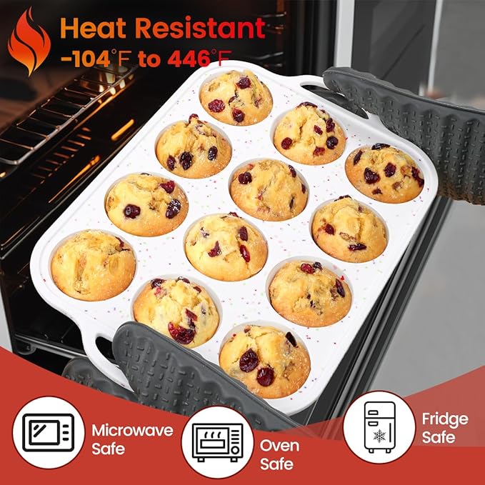 12 Cups & 24 Cups Silicone Muffin Pan with Metal Frame, Regular & Mini Muffin Pan Set for Baking 2 Pack