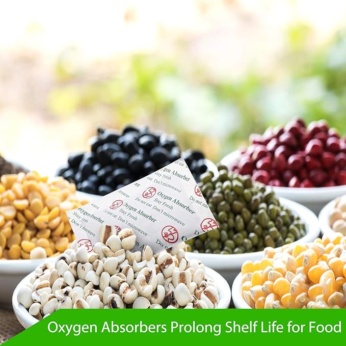 SurpOxyLoc 100 Sachets 200cc Oxygen Absorbers for Food Storage, Food Grade, Disposable, Sealed Packets, Red, Polyester, Hook & Loop Closure, Retains Flavors, Extends Shelf Life