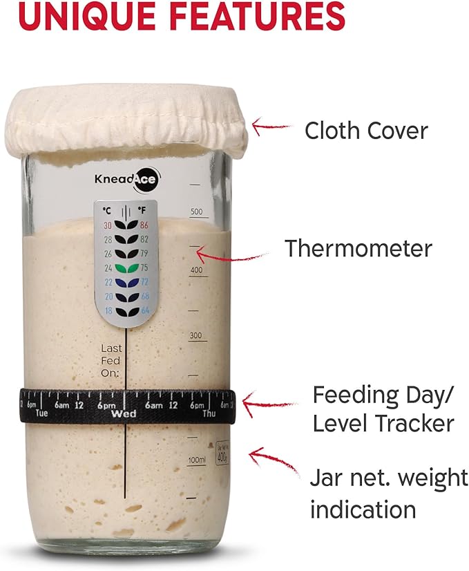 Sourdough Starter Kit – 24oz Starter Jar, 2 Cotton Rope Banneton Proofing Baskets, Magnetic Bread Lame for Scoring – Gift for Bakers & Complete Sourdough Bread Baking Set