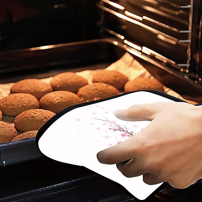 Cherry Blossom Pot Holders Set of 2 Heat Resistant & Non Slip Potholders, Japanede Sakura Oven Hot Pads for Kitchen Cooking Baking Barbecue