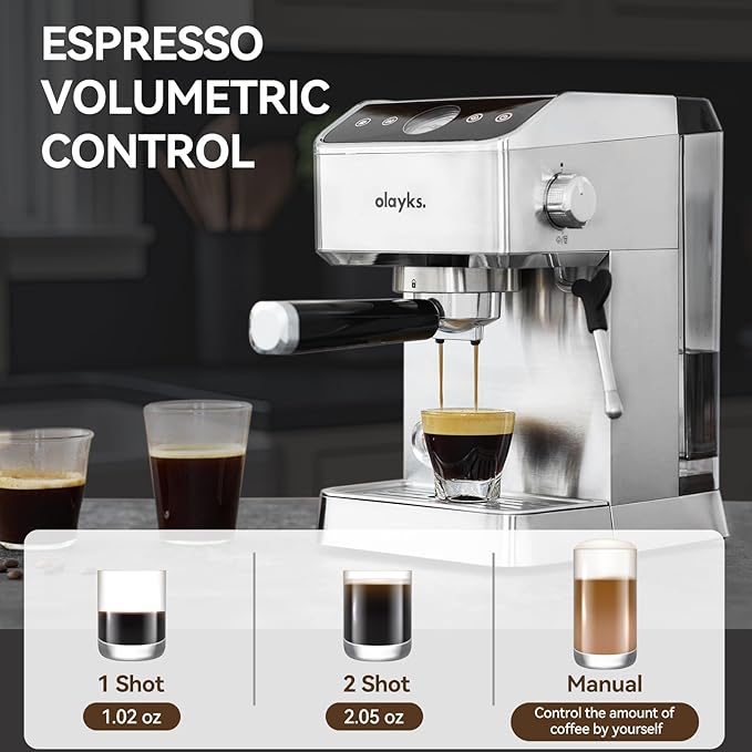 Espresso Machine 20 Bar, Brush Stainless Steel Espresso Maker with Milk Frother Steam Wand, 1400W Espresso Coffee Machine with 1.8L Removable Water Tank for Latte, Cappuccino,Machiato