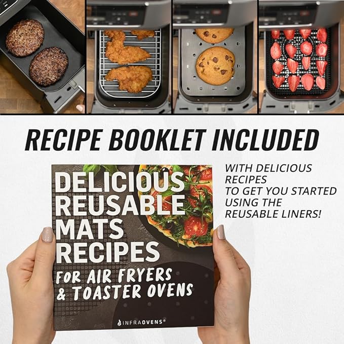 INFRAOVENS Accessories for Ninja Dual 2 Basket Air Fryer 10 QT DZ401 & 8 QT DZ201, Racks for Foodi Dual Zone, Reusable Liner Sheets for Double Airfryer, 9pcs Kitchen Accessory Set with Recipe Book