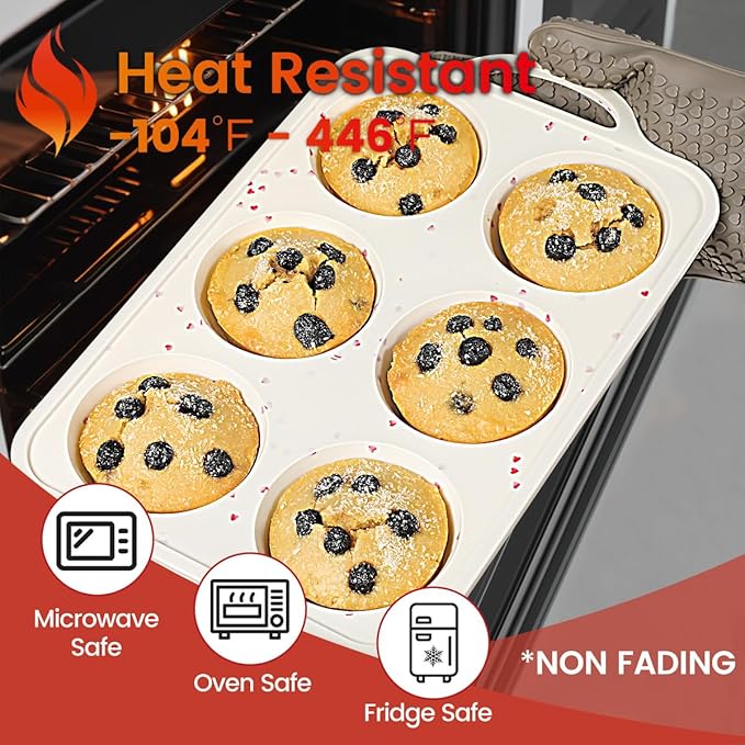 Jumbo Muffin Pan, Metal Reinforced Frame 3.5 Inch Large Silicone Cupcake Pan 6 Cups Large Muffin Pan with Handle Nonstick Jumbo Muffin Tin for Baking Giant Homemade Muffins, Frittatas 1 Pack