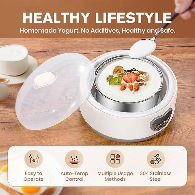 Yogurt Maker, Automatic Digital Yoghurt Maker Machine with 5 Glass Jars 42 Ozs, with Constant Temperature Control for Home Organic Yogurt, Cheese, Fruit Wine (No Cups)