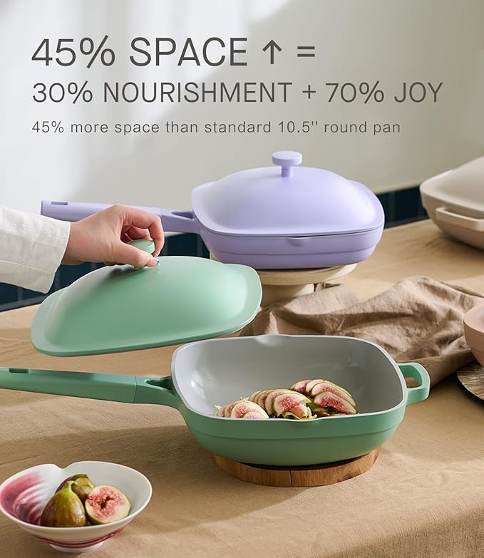 10.5 Inch(3.8QT) Deep Frying Pan,Non Stick Frying Pans Cast Aluminum,Ti-Ceramic Non Toxic Pix Pan with Lid,Natural Wooden Spatula and Loofah Scrubber-Dusk Petal