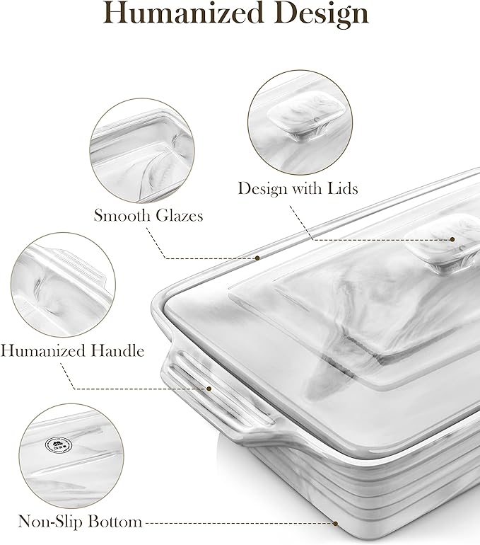 MALACASA Large Casserole Dish with Lid, 4.4 Quart Ceramic Baking Dish for Oven, 13 x 9 Lasagna Pan Deep with Lid, Microwave, Dishwasher Safe, Series BAKE-GREY