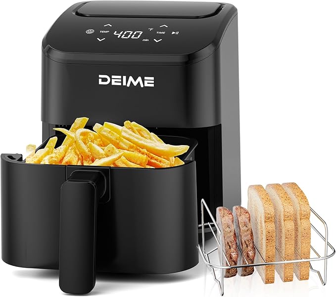 DEIME Air Fryer 3 Qt, Small Airfryer Digital Space Saving Compact, Bake, Reheat, Roasts for Quick Easy Meals, Mini Compact & Quiet, Nonstick & Dishwasher Safe Basket Toast Rack