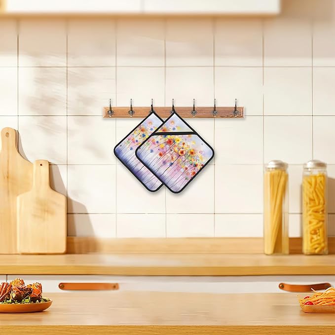 Abstract Florl Pot Holders Set of 2, Kitchen Heat Resistant Potholder for Microwave Cooking Baking Oven End Dishes and BBQ