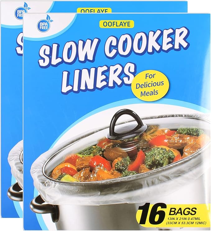 32 Bags Slow Cooker Liners, Disposable Multi Use Cooking Bags,Large Size Fit 3QT to 8QT, Plastic Bags for Slow Cooker, Pans, Aluminum Cooking Trays, BPA Free-13 x 21 Inches