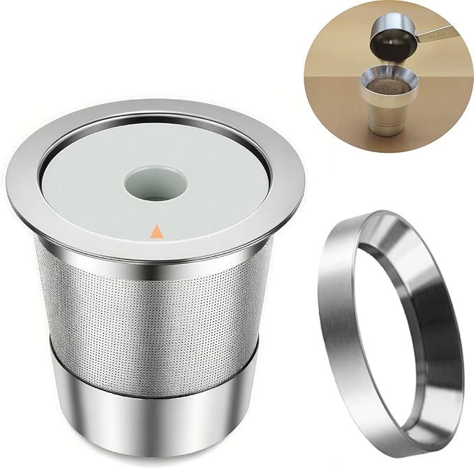 Stianless Steel Reusable K Cup Coffee Pods Compatible for K eurig 1.0 & 2.0 Coffee Maker Refillable K-eurig Coffee Filter with Aluminum Coffee Filling Tool, Reduction Waste,1 Pack (Silver)