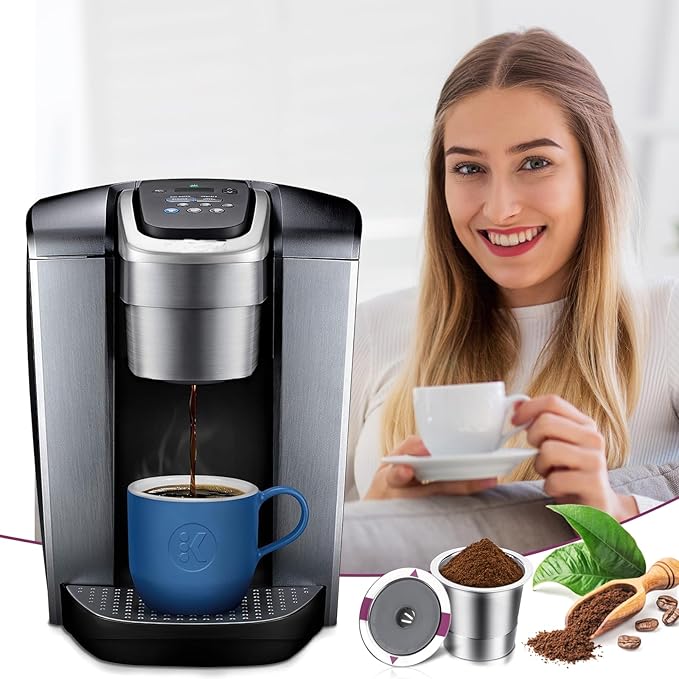 Reusable K Cups, Universal stainless steel Reusable Coffee Pods, Refillable Single K Cups for K 2.0 and 1.0 Coffee Makers (2-PACK)