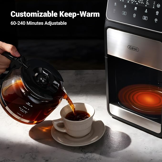 Gevi 10 Cup Drip Coffee Maker with Built-in Grinder, Grind & Brew Burr Combo Coffee Machine with Touch Screen, Programmable, 4-Hour Warm Plate, Permanent Filter, Coffee Carafe