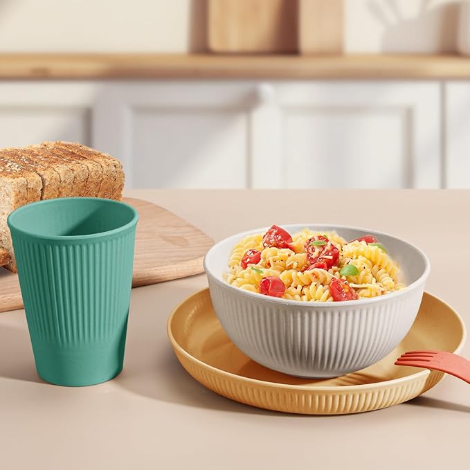 OAMCEG Wheat Straw Dinnerware Sets 42pcs, Plates and Bowls Sets for 6, Plastic Wheatstraw Dinnerware Set for Kitchen & Camping, Plates and Bowls Dish Set, Colorful