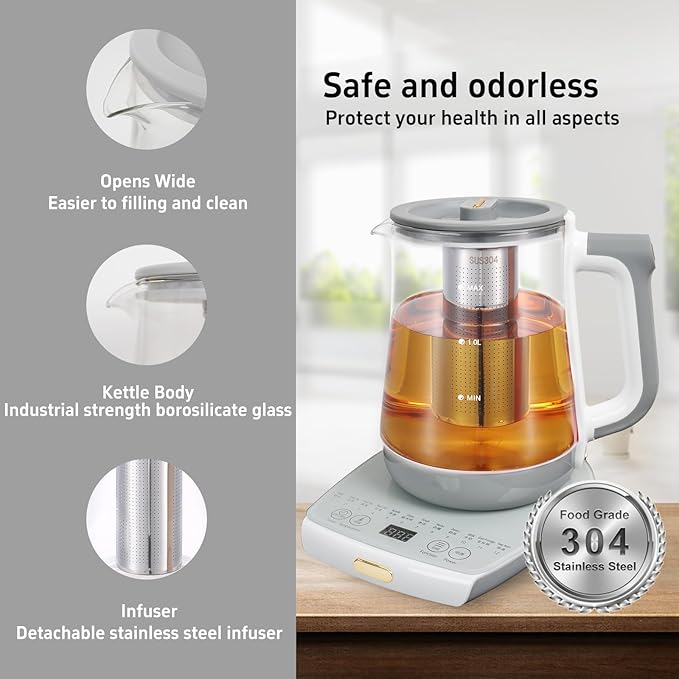Health Pot Electric Kettle with Infuser,Smart Fruit Hot Tea Maker, Temperature Control and Tea Keep Warm, 12 Functional Procedures, 1.8 Liters of Capacity
