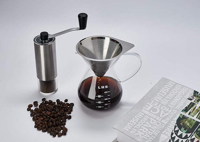 LHS Manual Coffee Grinder with Ceramic Conical Burr Stainless Steel Hand Crank Mill for Drip Coffee, Espresso, French Press, Turkish Brew