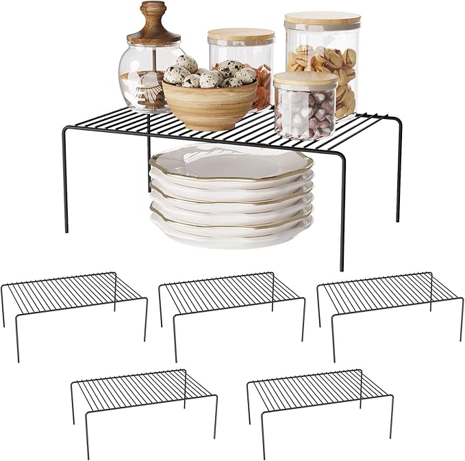 Medium(13 x 9.4 inch)Black Cabinet Storage Shelf Rack Set of 6, Rustproof Metal Wire Kitchen Counter Organizers and Storage, Spice Organization for Cabinet, Plate, Dish, Pantry, Bathroom, Fridge
