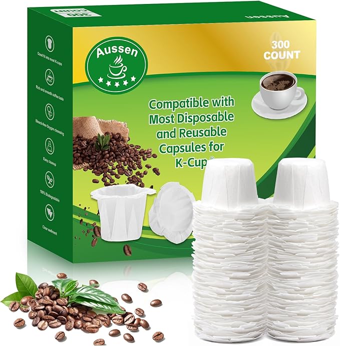 Aussen Disposable Coffee Paper Filters Replacement Kerig Filter Fit All Keurig Single Serve Filter Brands Compatible with Reusable Single Serve Pods Keurig Coffee Maker (White, 300pcs)