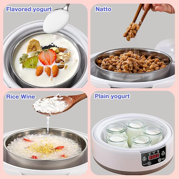 Yogurt Maker 3-in-1 Smart Yogurt Maker Machine with Temperature Control-Probiotic Yogurt, Rice Wine & Natto Fermenter for Healthy Homemade Foods(With 5 Cups)