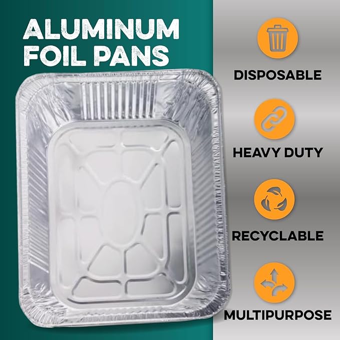 INFINITY EL Disposable Aluminum Foil Pan 25 Pack | Half Size 12.5" x 10" x 2.5" Deep Disposable Baking Pan | Heavy Duty Aluminum Foil Pan for Roasting Turkey, Lasagna, Thanksgiving, Christmas, Pary