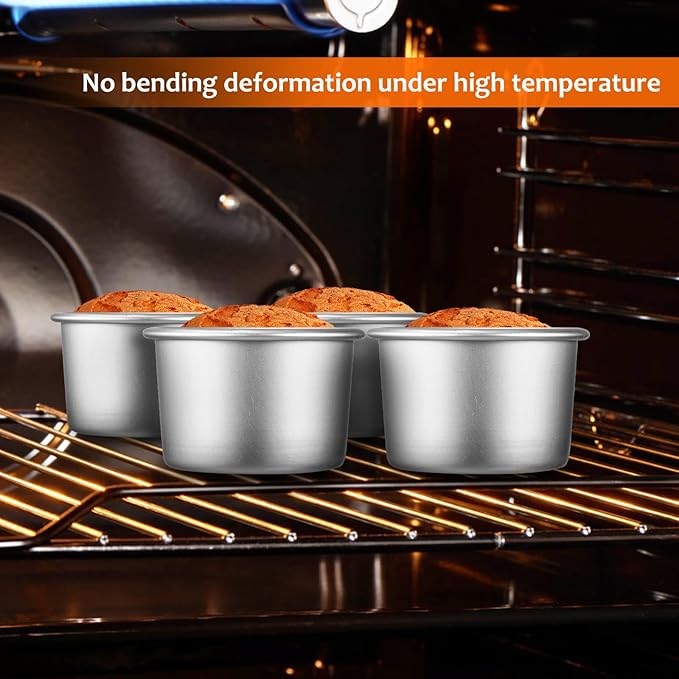 MAGICLULU 4pcs Aluminum Alloy Round Cake Pan 2inch Non-Stick Round Cake Tins Removable Bottom Baking Pans Mini Round Cake Cup for Cake Dessert Chocolate 2inch
