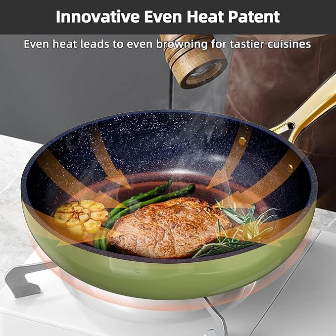 Nuwave Lux LE 13-Pc Cookware Set with Elegant Gold Handle, Diamond Infused Ceramic Non-Stick, PFAS Free, Premium Metal Lids, Ergonomic Stay-Cool Handles, Induction Ready & Compatible w/All Cooktops