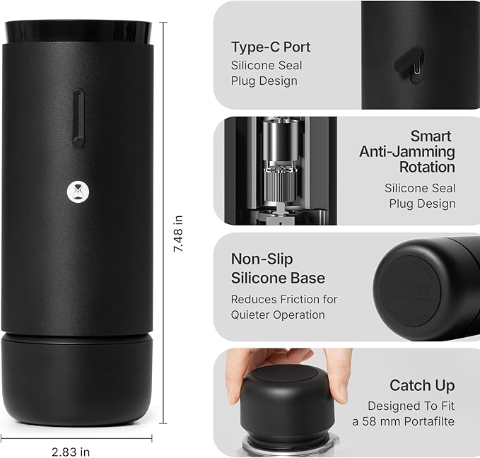 TIMEMORE Electric Coffee Grinder Portable - Adjustable Burr Grinder with 30 Precise Settings, Auto Stop & Clog Protection for Espresso, Pour-Over, French Press Moka,for Home Outdoor Use(Black)