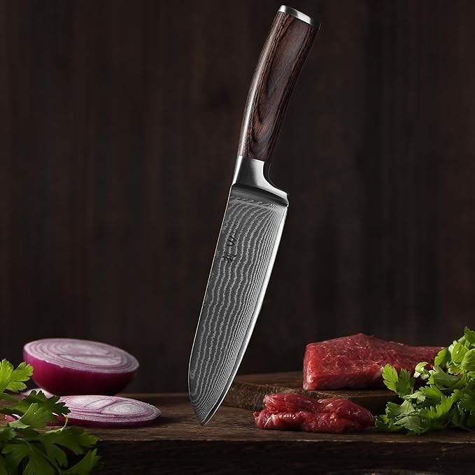 Wakoli EDIB 5-Piece Damascus Knife Set – Japanese Style Professional Kitchen Knives | Genuine Damascus Steel Blades with VG10 Core | Ergonomic Pakkawood Handles | Premium Chef Knife Set
