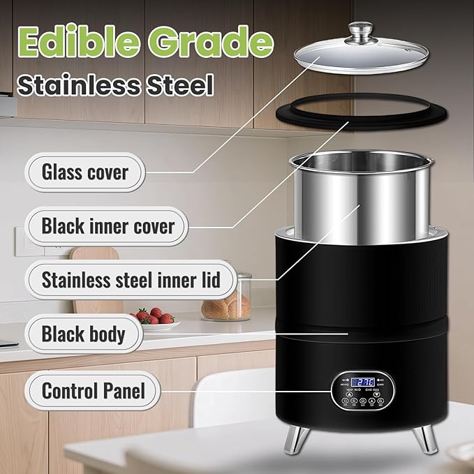 8L/8qt Yogurt Maker Machine, Yogurt Maker with Time and Temperature Control, Commercial Yogurt Maker, Black garlic fermentation machine, Sweet Rice Wine Maker for Home (black, 8L)