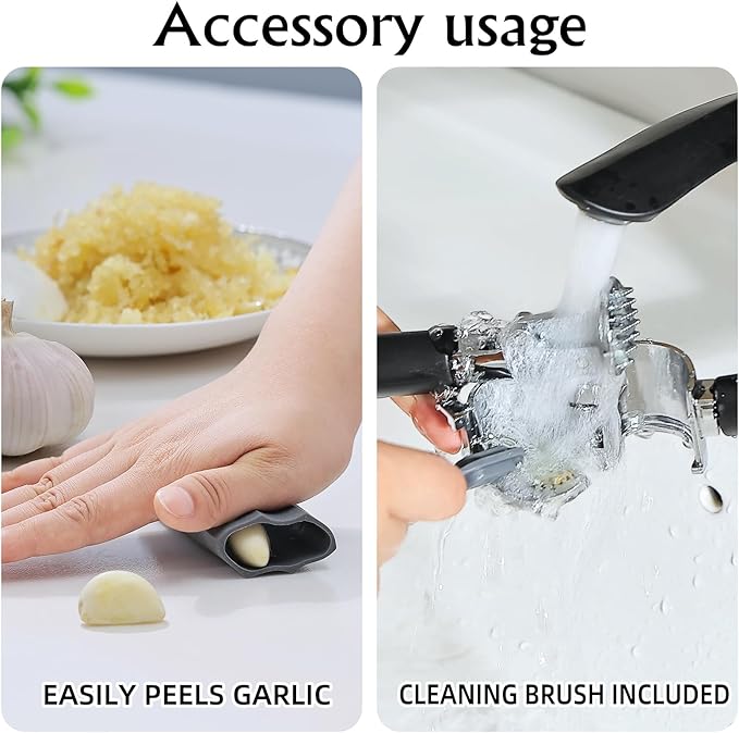 Garlic Press Mincer, Crusher Set with Removable Chamber - Ergonomic Handle, Dishwasher Safe, Easy to Clean for Kitchen, Cooking, Restaurants