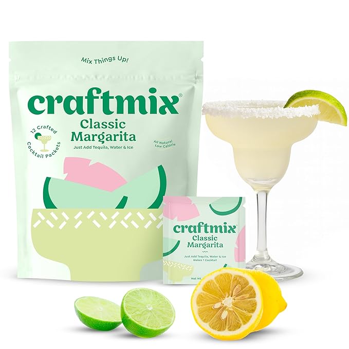 Craftmix Classic Margarita, Makes 12 Drinks, Skinny Margarita Cocktail Mixers - Mocktail Drink Mixers - Made With Real Fruit - Vegan Low-Carb, Low-Sugar, Non-GMO, Dairy Free, Gluten Free, Easy to Mix