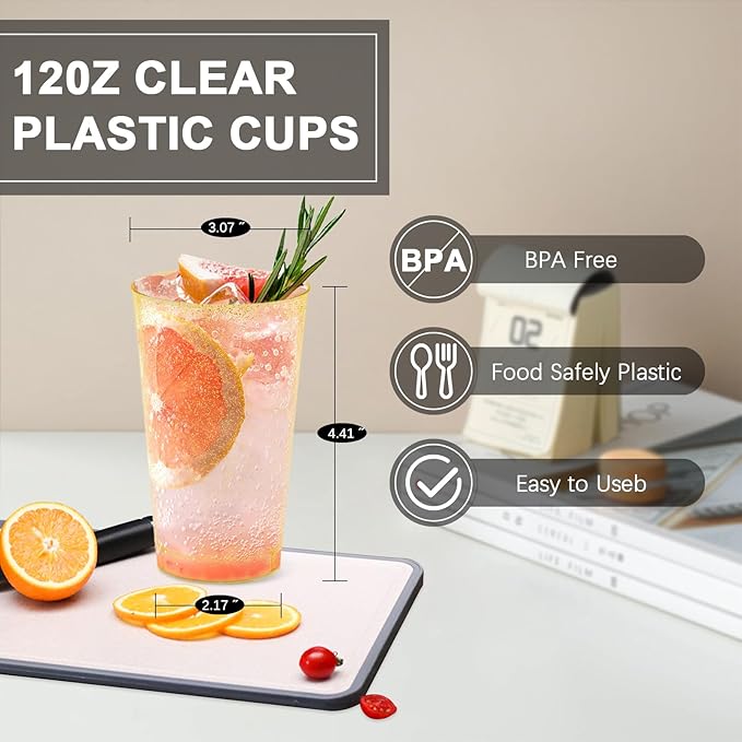 12 oz Gold Plastic Cups, 100 Pack Cold Party Drinking Cups, Plastic Cup Tumblers, Disposable Gold Cup for Party, Wedding, Halloween, Christmas