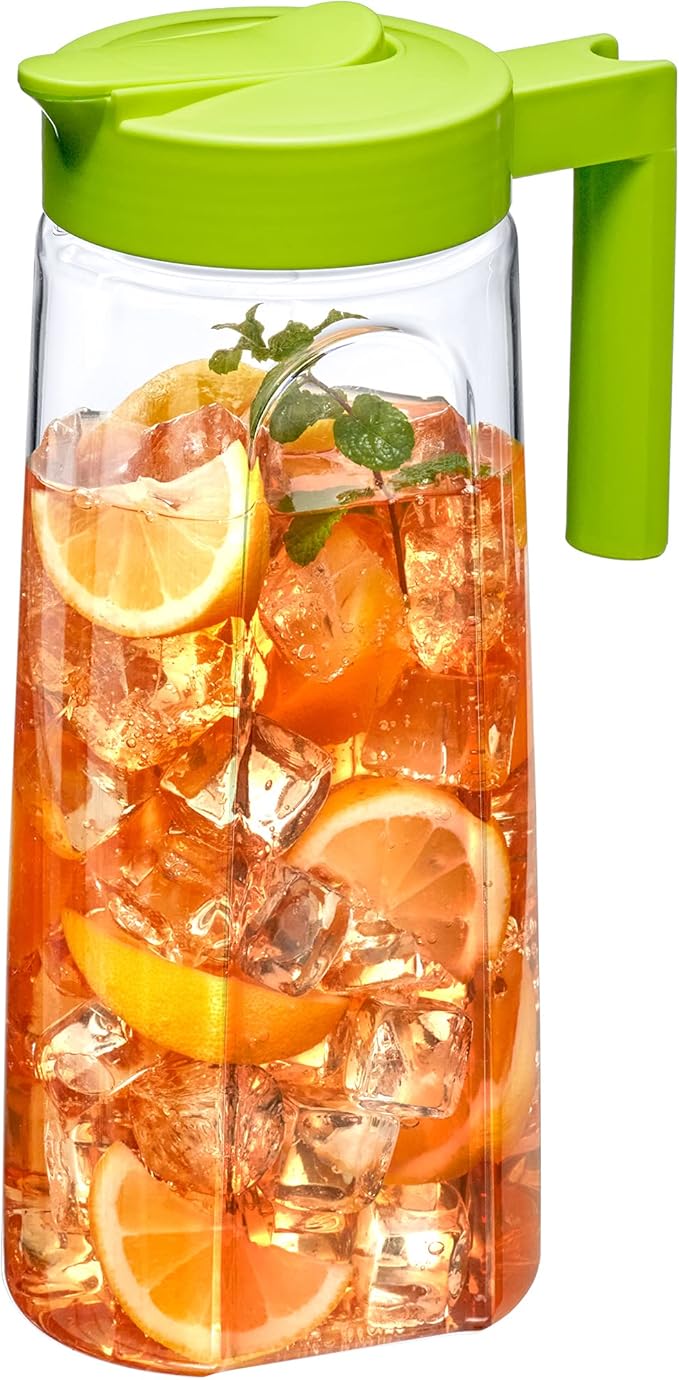 Amazing Abby - Slim - Tritan Pitcher (64 oz), Unbreakable Plastic Water Pitcher with Lid, BPA-Free, Heat-Resistant, Dishwasher-Safe, Great for Both Iced and Hot Drinks, Indoors and Outdoors, Green