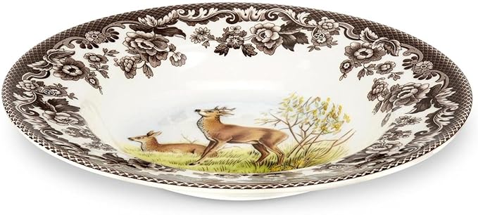 Spode Woodland American Wildlife Deer Soup Bowl - 9 Inch Fine Earthenware Dish, Rustic Holiday Dinnerware for Soup, Pasta, Salad - Dishwasher, Microwave, Freezer, Oven Safe - Made in England