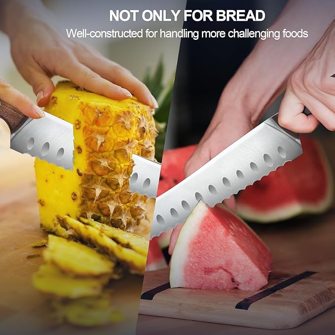 Serrated Bread Knife for Homemade Bread,Forged High Carbon German Steel Serrated Knives for Slicing Bagels, Cake (9.6-Inch Blade with 5.1-Inch Handle)
