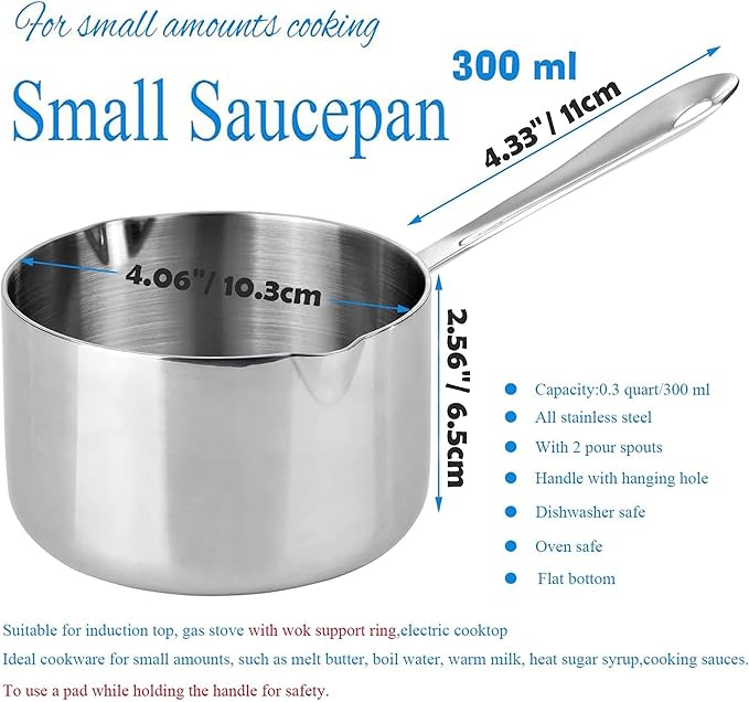 10 Ounce Kitchen Induction Stainless Steel Milk Pot Saucepan Oil Chocolate Sauce Pan Butter Warmer Pot (300 ml)