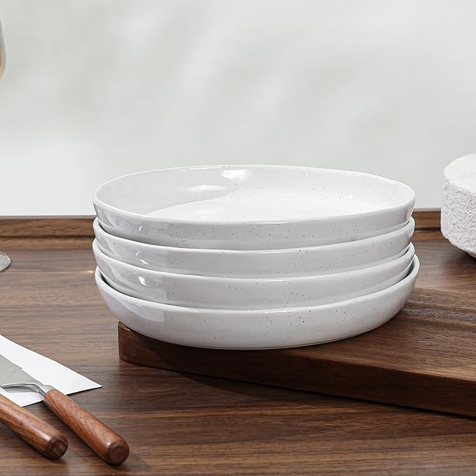 Stoneware Dinner Plates Set of 4, 8 Inch Reactive Matte Glaze Ceramic Plates Set, Modern Dinnerware Dish set for Kitchen,Microwave, Dishwasher Safe, Scratch Resistant,White