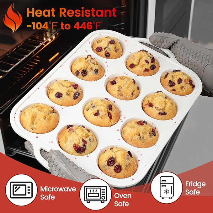 Silicone Muffin Pans for Baking, Metal Reinforced Frame Regular 24 Cups & Mini 12 Cups Cupcake Pan Nonstick Muffin Pan for Homemade Baking Easy to Handle