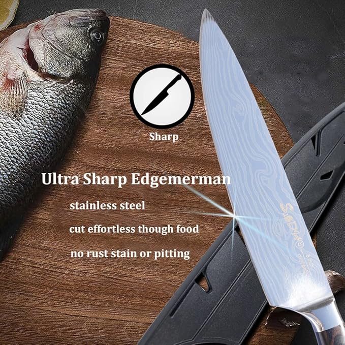 Chef Knife, Professional 8 Inch Kitchen Knife, High Carbon German Steel Ultra Sharp Knife with Ergonomic Handle, Japanese Chef's Knife Suit for Cooking & Cutting